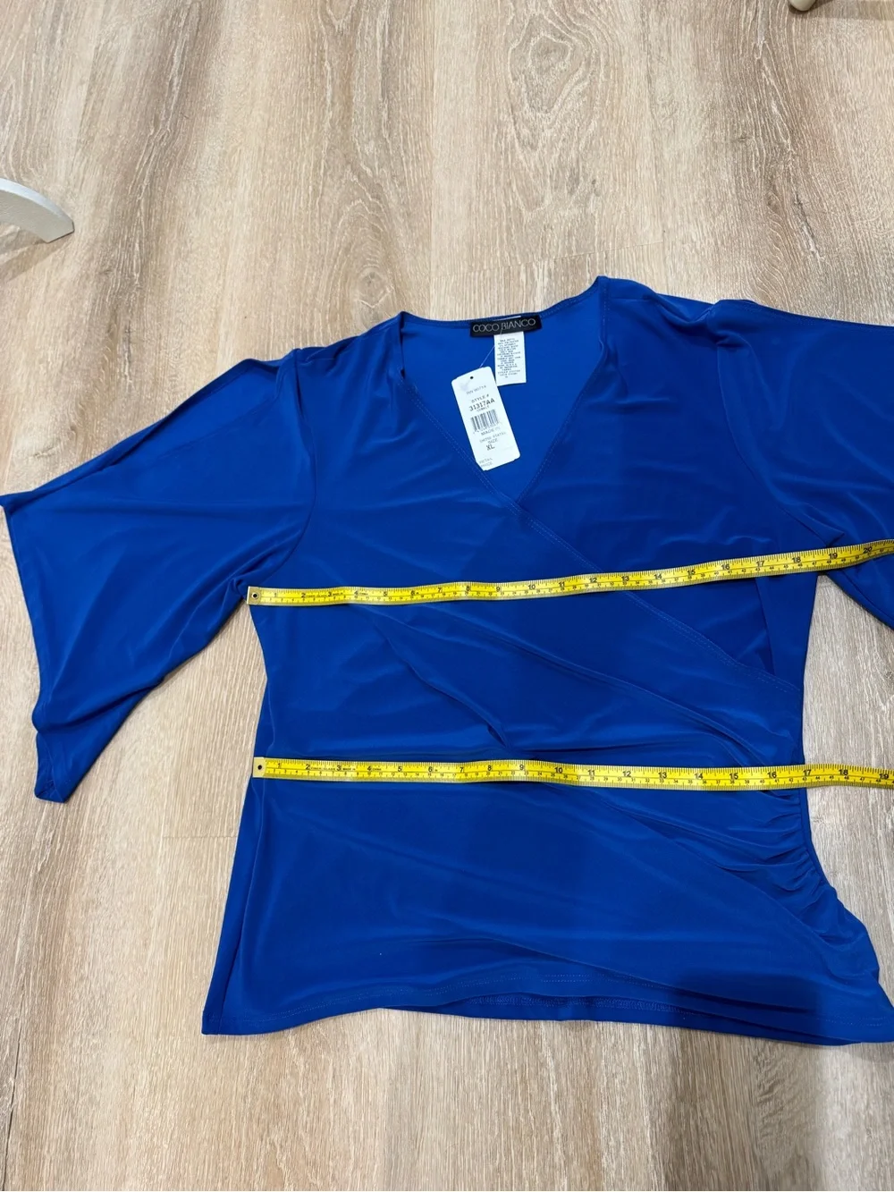Coco Bianco Royal Blue Faux-Wrap Blouse v neck 3/4 sleeve size XL TRAVEL CAREER - Picture 5 of 5